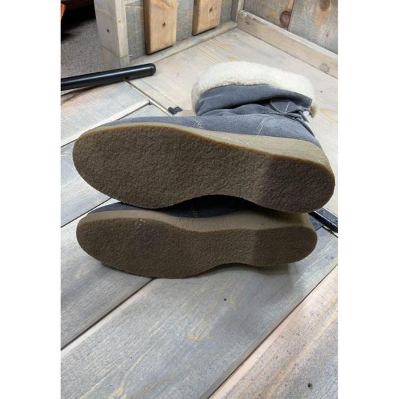 Us 7 B Lands End gray suede faux shearling lined winter snow booties pull on - Picture 7 of 7